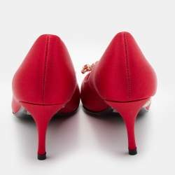 Roger Vivier Red Satin Crystal Embellished Flower Strass Buckle Pumps Size 39