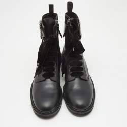 Roger Vivier Black Leather and Suede Viv Rangers Strass Buckle Combat Boots Size 42