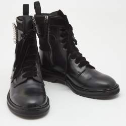 Roger Vivier Black Leather and Suede Viv Rangers Strass Buckle Combat Boots Size 42