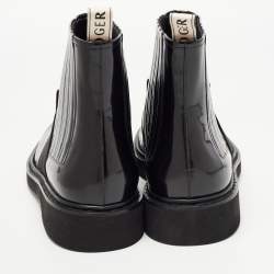 Pre Owned Roger Vivier Black Patent Leather Viv' Rangers Metal Buckle Chelsea Boots Size 42