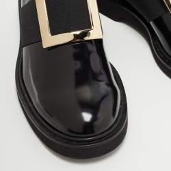 Pre Owned Roger Vivier Black Patent Leather Viv' Rangers Metal Buckle Chelsea Boots Size 42