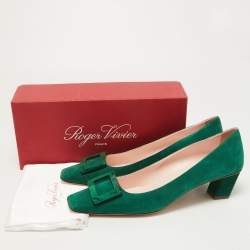 Roger Vivier Green Suede Belle Block Heel Pumps Size 42