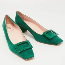 Roger Vivier Green Suede Belle Block Heel Pumps Size 42