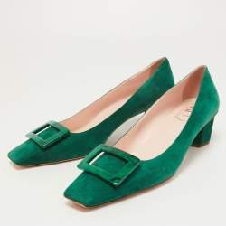 Roger Vivier Green Suede Belle Block Heel Pumps Size 42
