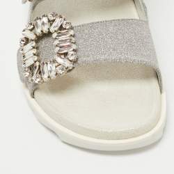 Roger Vivier Silver Glitter Slidy Viv Slides Size 36