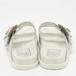 Roger Vivier Silver Glitter Slidy Viv Slides Size 36