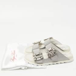 Roger Vivier Silver Glitter Slidy Viv Slides Size 36