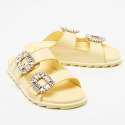 Roger Vivier Yellow Leather Slidy Viv Slides Size 36