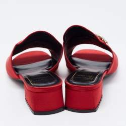 Roger Vivier Red Satin Crystal Embellished Slide Size 36