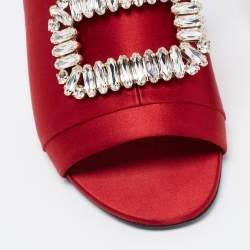 Roger Vivier Red Satin Crystal Embellished Slide Size 36