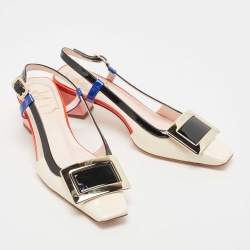 Pre Owned Roger Vivier Multicolor Patent Leather Buckle Details Slingback Pumps Size 35