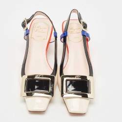 Pre Owned Roger Vivier Multicolor Patent Leather Buckle Details Slingback Pumps Size 35