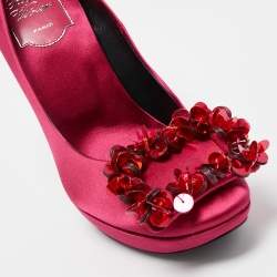 Roger Vivier Pink Satin Embellished Platform Pumps Size 36.5
