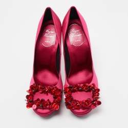 Roger Vivier Pink Satin Embellished Platform Pumps Size 36.5