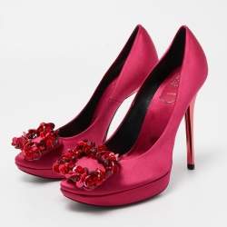 Roger Vivier Pink Satin Embellished Platform Pumps Size 36.5