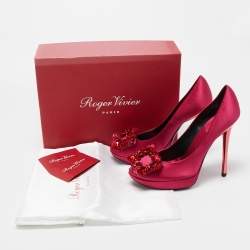 Roger Vivier Pink Satin Embellished Platform Pumps Size 36.5