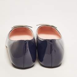 Pre Owned Roger Vivier Navy Blue Patent Leather Trompette Ballet Flats Size 38.5