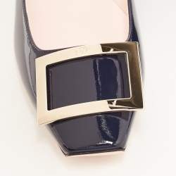 Pre Owned Roger Vivier Navy Blue Patent Leather Trompette Ballet Flats Size 38.5