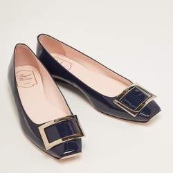 Pre Owned Roger Vivier Navy Blue Patent Leather Trompette Ballet Flats Size 38.5