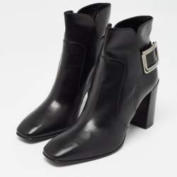 Roger Vivier Black Leather Buckle Ankle Boots Size 40.5