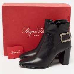 Roger Vivier Black Leather Buckle Ankle Boots Size 40.5