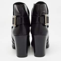 Roger Vivier Black Leather Buckle Ankle Boots Size 40.5