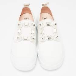 Pre Owned Roger Vivier White Leather Vivier Desert Slip On Sneakers Size 36