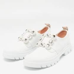 Pre Owned Roger Vivier White Leather Vivier Desert Slip On Sneakers Size 36