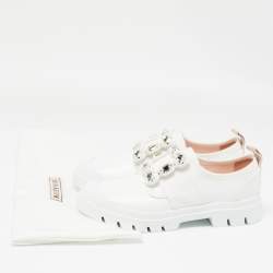 Pre Owned Roger Vivier White Leather Vivier Desert Slip On Sneakers Size 36