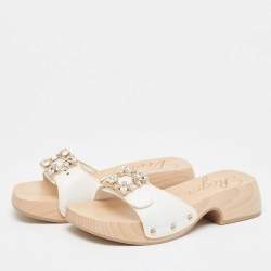 Roger Vivier White Leather Slides Size 36
