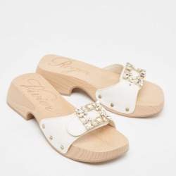 Roger Vivier White Leather Slides Size 36