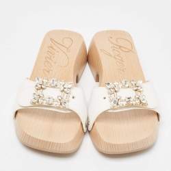 Roger Vivier White Leather Slides Size 36