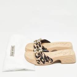 Roger Vivier Black/Brown Canvas Crystal Embellished Clogs Size 36
