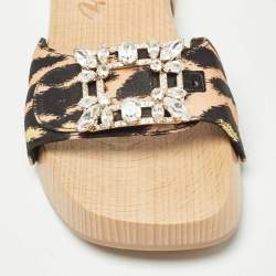 Roger Vivier Black/Brown Canvas Crystal Embellished Clogs Size 36