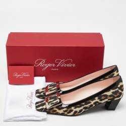 Roger Vivier Brown/Black Leopard Print Canvas and Patent Leather Belle Vivier Pumps Size 38