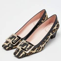 Roger Vivier Brown/Black Leopard Print Canvas and Patent Leather Belle Vivier Pumps Size 38