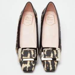 Roger Vivier Brown/Black Leopard Print Canvas and Patent Leather Belle Vivier Pumps Size 38