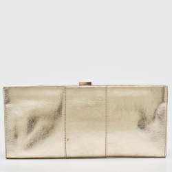 Pre Owned Roger Vivier Gold Leather Crystals Embellished Pilgrim Clutch