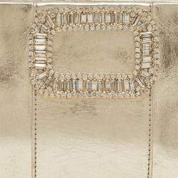 Pre Owned Roger Vivier Gold Leather Crystals Embellished Pilgrim Clutch