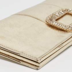 Pre Owned Roger Vivier Gold Leather Crystals Embellished Pilgrim Clutch