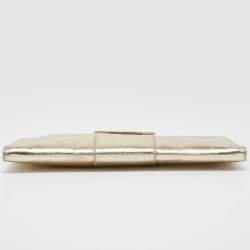 Pre Owned Roger Vivier Gold Leather Crystals Embellished Pilgrim Clutch