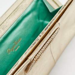 Pre Owned Roger Vivier Gold Leather Crystals Embellished Pilgrim Clutch