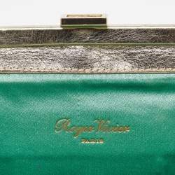 Pre Owned Roger Vivier Gold Leather Crystals Embellished Pilgrim Clutch