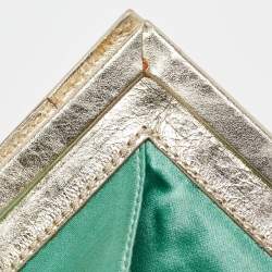 Pre Owned Roger Vivier Gold Leather Crystals Embellished Pilgrim Clutch