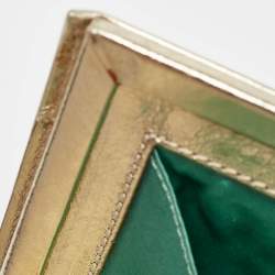 Pre Owned Roger Vivier Gold Leather Crystals Embellished Pilgrim Clutch