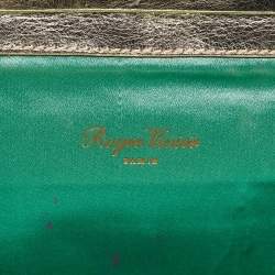 Pre Owned Roger Vivier Gold Leather Crystals Embellished Pilgrim Clutch