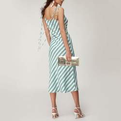 Pre Owned Roger Vivier Gold Leather Crystals Embellished Pilgrim Clutch