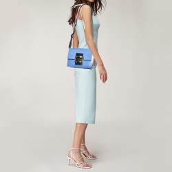 Roger Vivier Blue/White Leather Flap Shoulder Bag