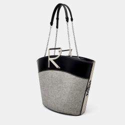 Roger Vivier Black Grey Canvas and Leather shoulder bag