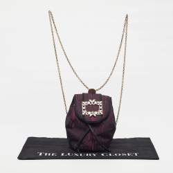 مملوكة مسبقًا حقيبة ظهر روجر فيفييه بروش قماش أرجواني/أسود بسلسلة شد